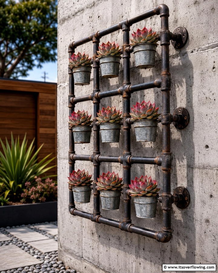 Industrial Pipe Succulent Frame - 30 Outdoor Succulent Container Ideas for Easy Gardening