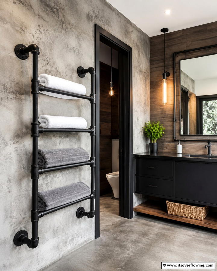Industrial Pipe Towel Rack - 30 Towel Storage Ideas for Organized and Stylish Bathrooms