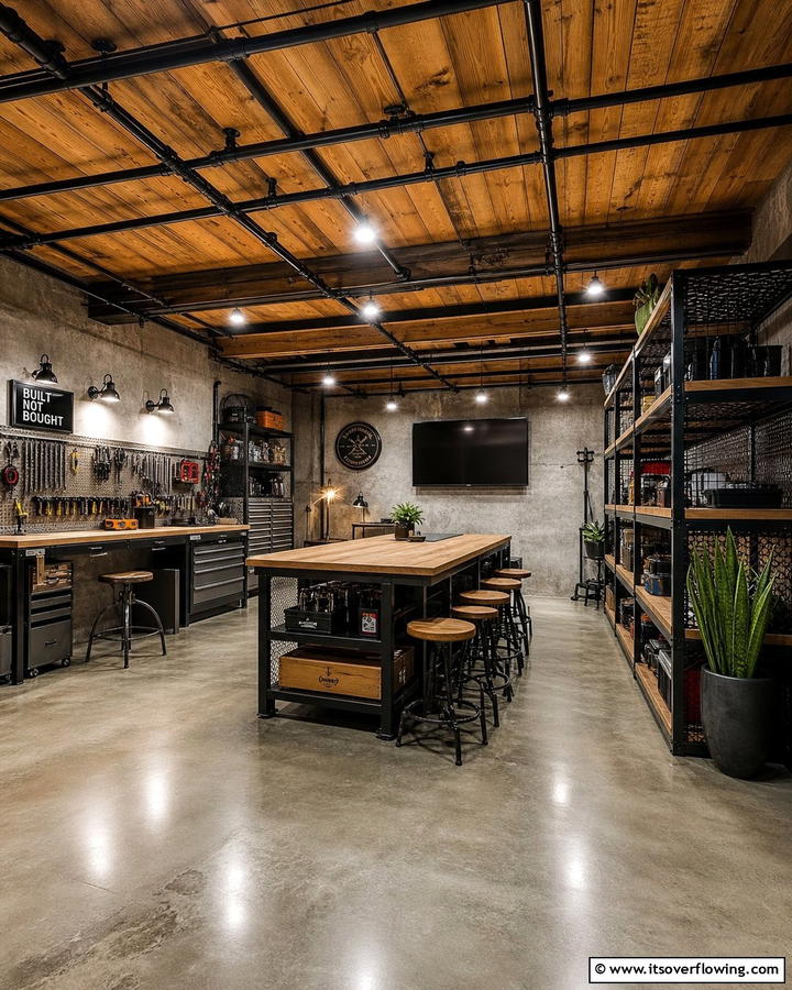 Industrial Pipe and Wood Combination - 20 Shed Ceiling Ideas to Maximize Space and Style