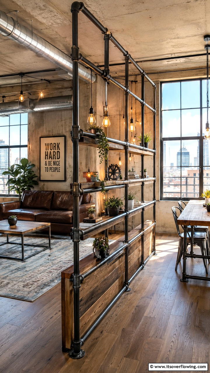 Industrial Pipe and Wood - 30 Half Wall Ideas- Modern Room Dividers & Design Tricks