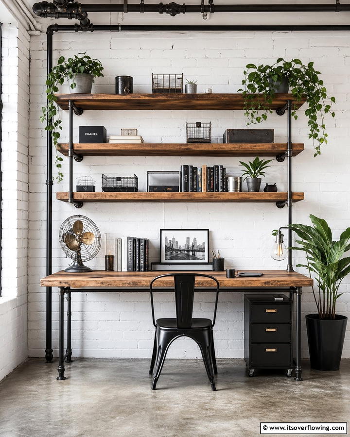 Industrial Pipes and Shelves - 20 Home Office Background Ideas for Professional Vibes
