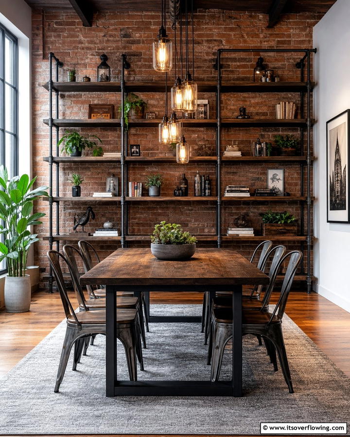 Industrial Pipes and Shelving - 25 Dining Room Wall Decor Ideas to Elevate Your Space