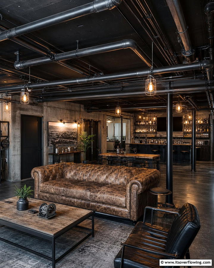 Industrial Pipes for a Modern Look - 20 Man Cave Ceiling Ideas to Elevate Your Space