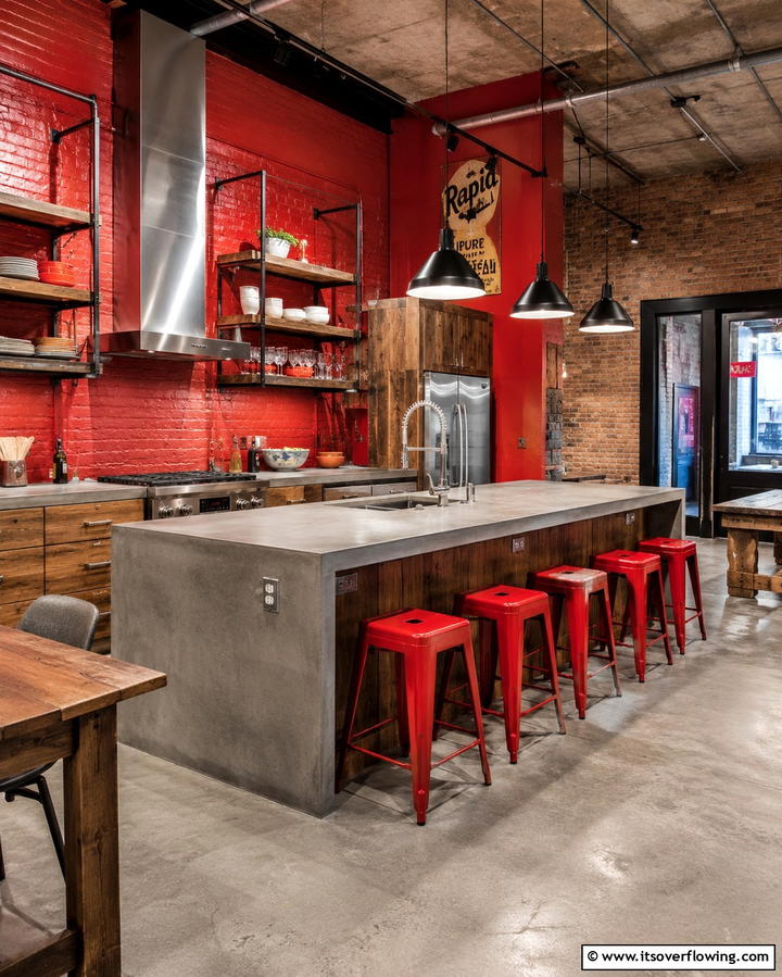 Industrial Red Kitchen Vibe - 30 Bold Red Kitchen Ideas for a Vibrant Cooking Space