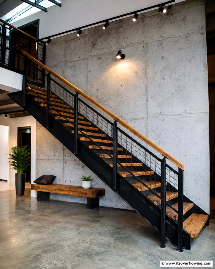 Industrial Rustic Blend - 30 Rustic Farmhouse Stair Railing Ideas & Designs