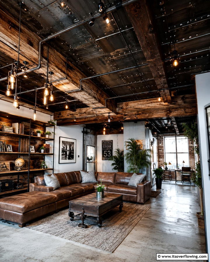 Industrial Rustic Blend - 30 Rustic Ceiling Ideas to Add Warmth to Any Room