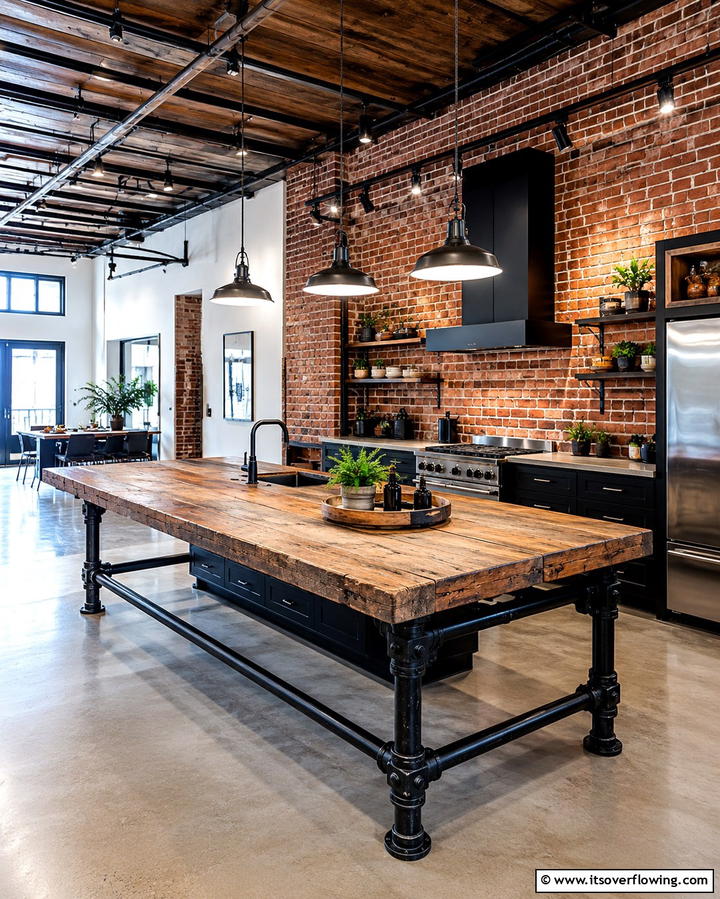 Industrial Rustic Combination - 25 Rustic Kitchen Island Ideas for a Cozy Cooking Space