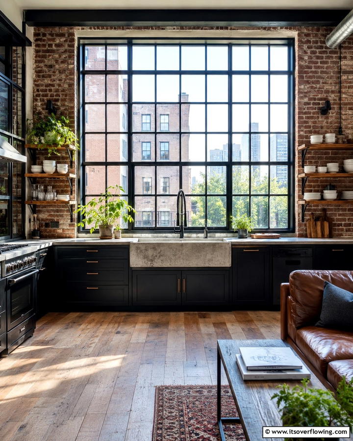 Industrial Steel Framed Windows - 25 Kitchen Window Ideas Over Sink for Natural Light