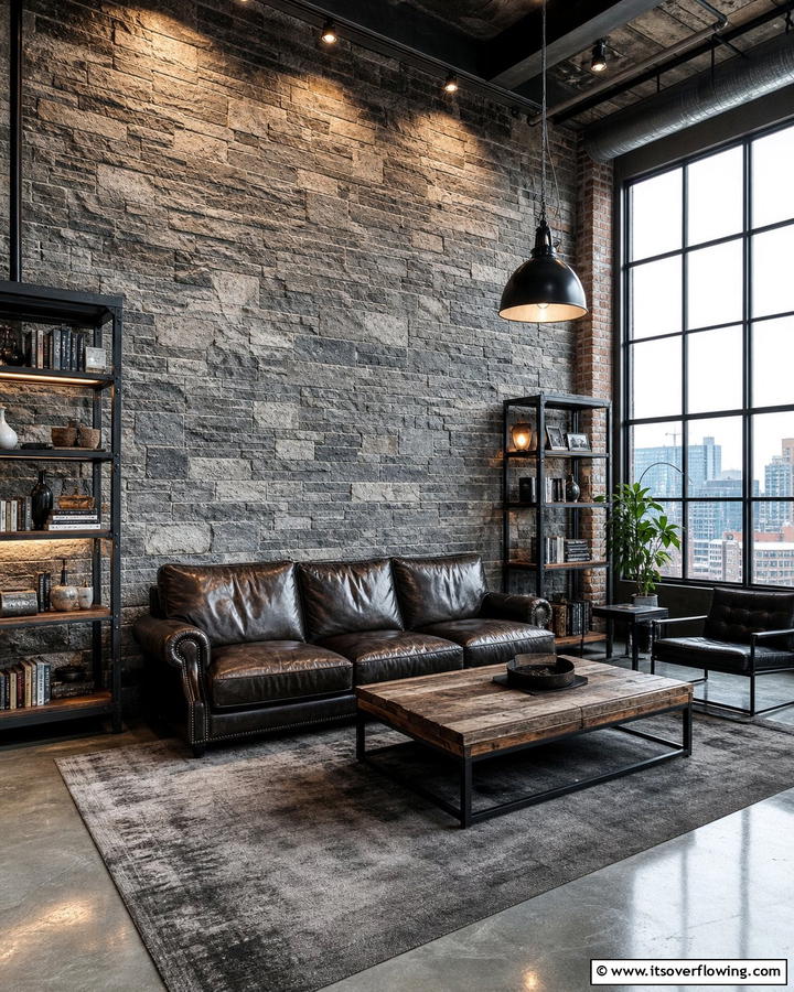 Industrial Stone Accent Wall - 30 Natural Stone Wall Ideas for Rustic Outdoor Landscapes