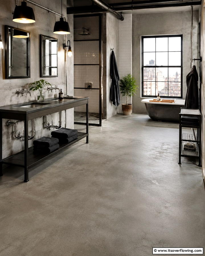Industrial Style Bathroom with Concrete Gray Floors - 30 Gray Floor Bathroom Design Ideas for Sleek Minimalism