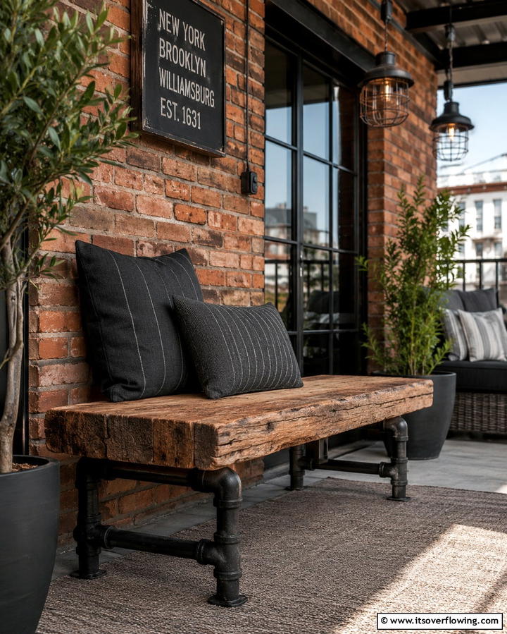 Industrial Style Bench - 25 Front Porch Bench Ideas for a Welcoming Entrance