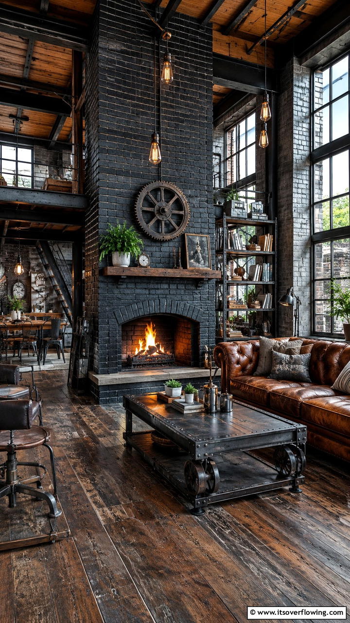 Industrial Style Black Brick Fireplace - 30 Black Brick Fireplace Ideas for Dramatic Focal Points