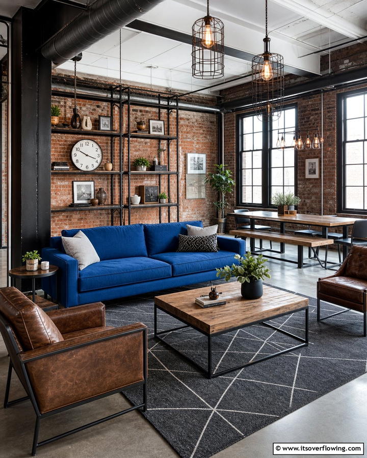 Industrial Style Blue Couch Living Room - 25 Blue Couch Living Room Ideas for a Stylish Space