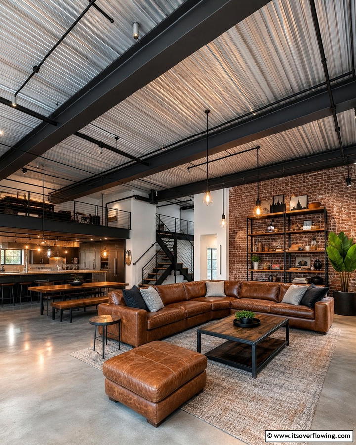 Industrial Style Ceiling Panels - 21 Living Room Ceiling Ideas to Elevate Your Space