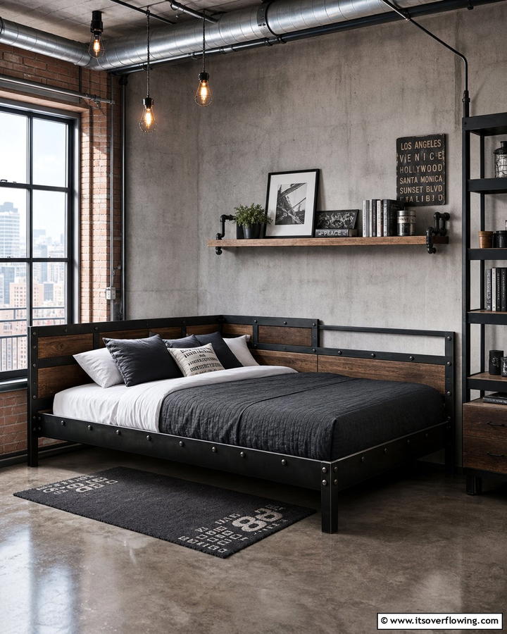 Industrial Style Corner Bed - 20 Creative Corner Bed Ideas for Small Spaces
