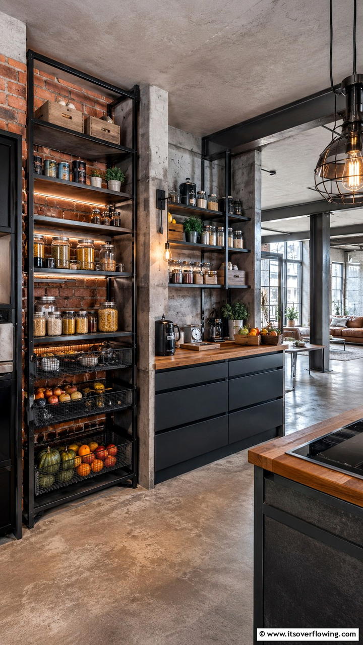 Industrial Style Corner Pantry - 30 Corner Pantry Ideas to Maximize Kitchen Storage