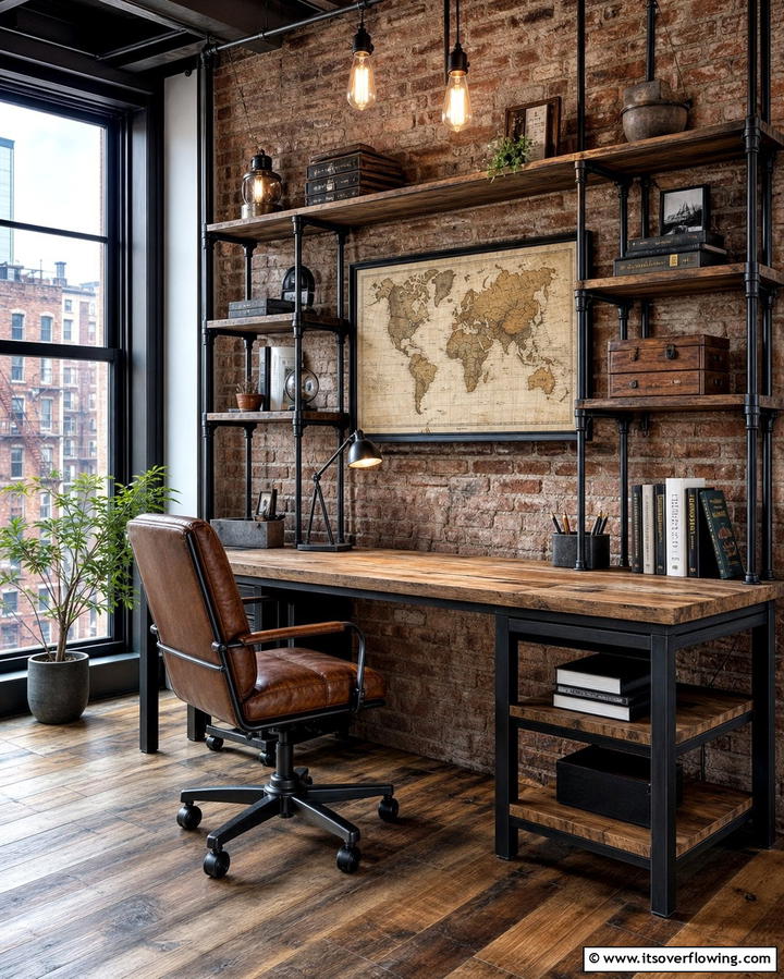 Industrial Style Desk - 25 Desk in Living Room Ideas for Functional Spaces
