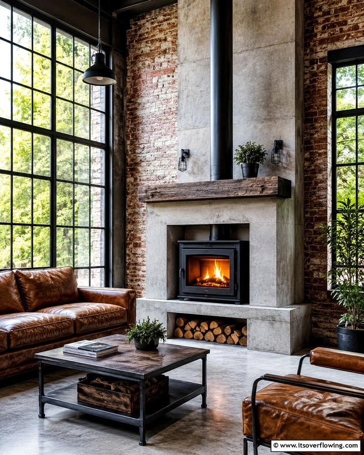 Industrial Style Fireplace - 25 Sunroom With Fireplace Ideas for Cozy Gatherings
