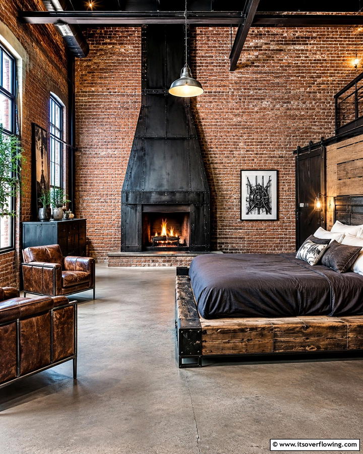 Industrial Style Fireplace - 30 Bedroom Fireplace Ideas for Cozy Warmth & Ambiance