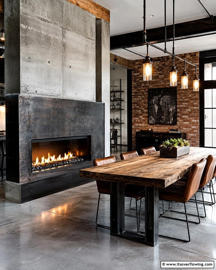 Industrial Style Fireplace for Urban Aesthetics - 25 Dining Room With Fireplace Ideas for Cozy Gatherings
