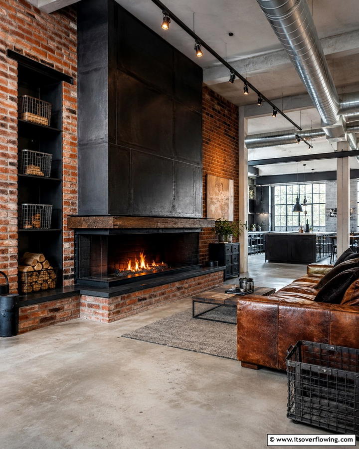 Industrial Style Fireplace - 25 Cozy Living Room Fireplace Ideas for Warmth