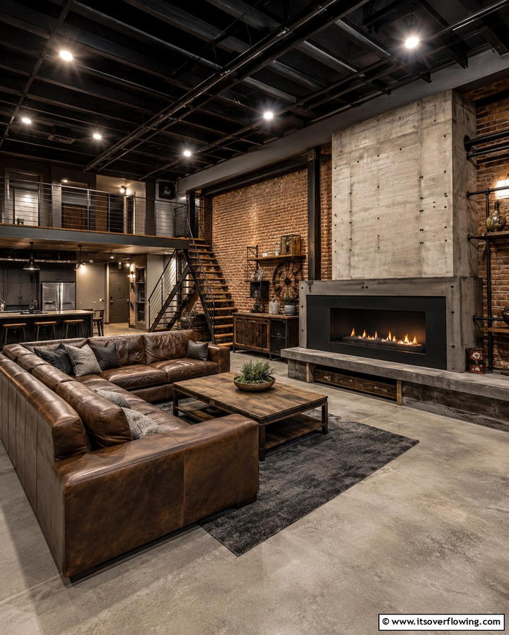 Industrial Style FireplaceExact - 25 Cozy Basement Fireplace Ideas for Warm Gatherings