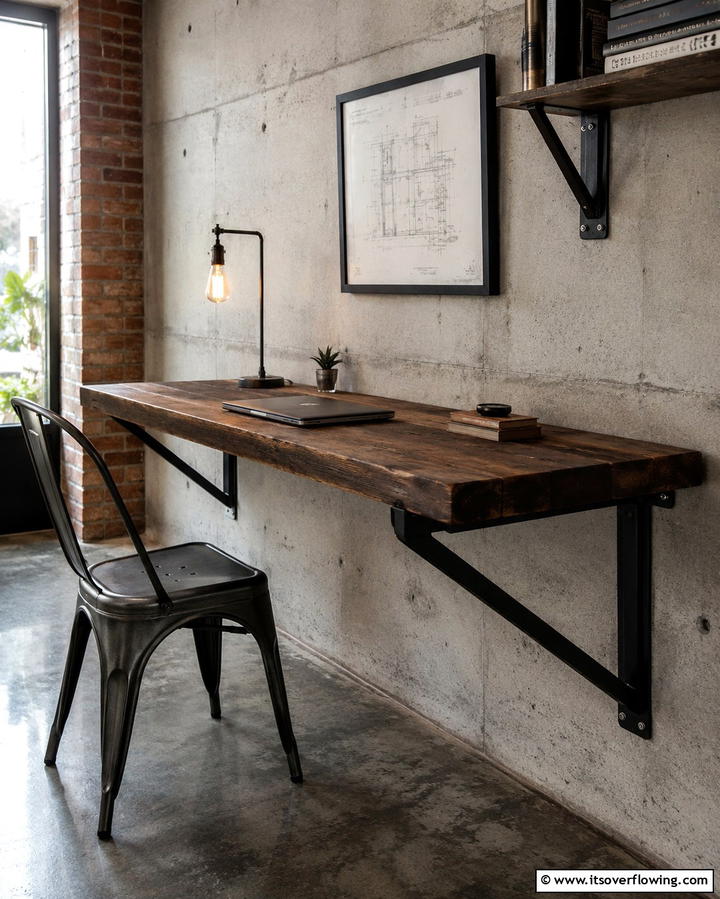 Industrial Style Floating Desk with Metal Accents - 25 Floating Desk Ideas for Modern Home Offices