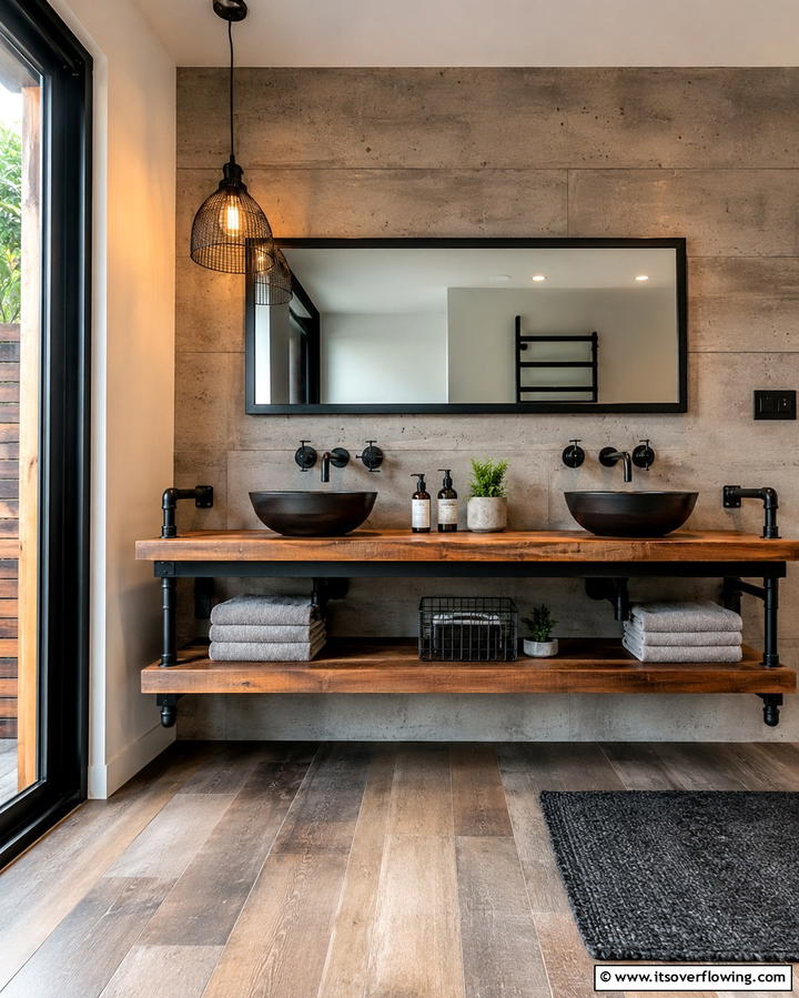 Industrial Style Floating VanityOne - 25 Floating Vanity Bathroom Ideas for a Modern and Sleek Look
