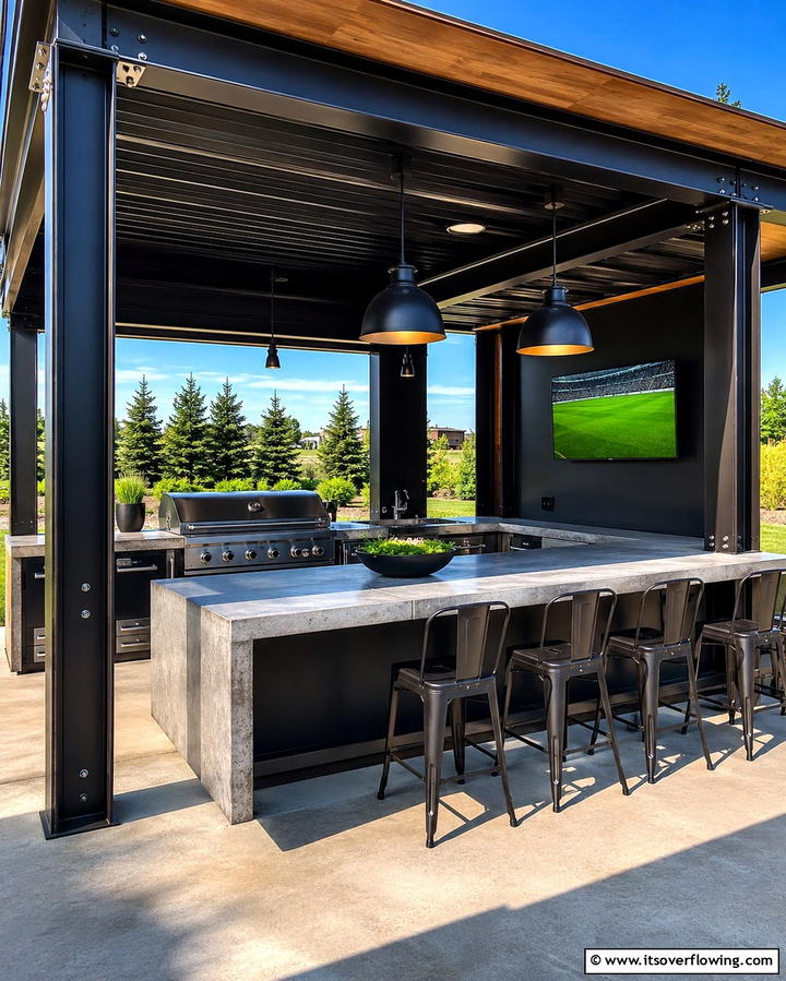Industrial Style Gazebo with Metal Finishes - 30 Outdoor Kitchen with Gazebo Ideas for All-Weather Cooking