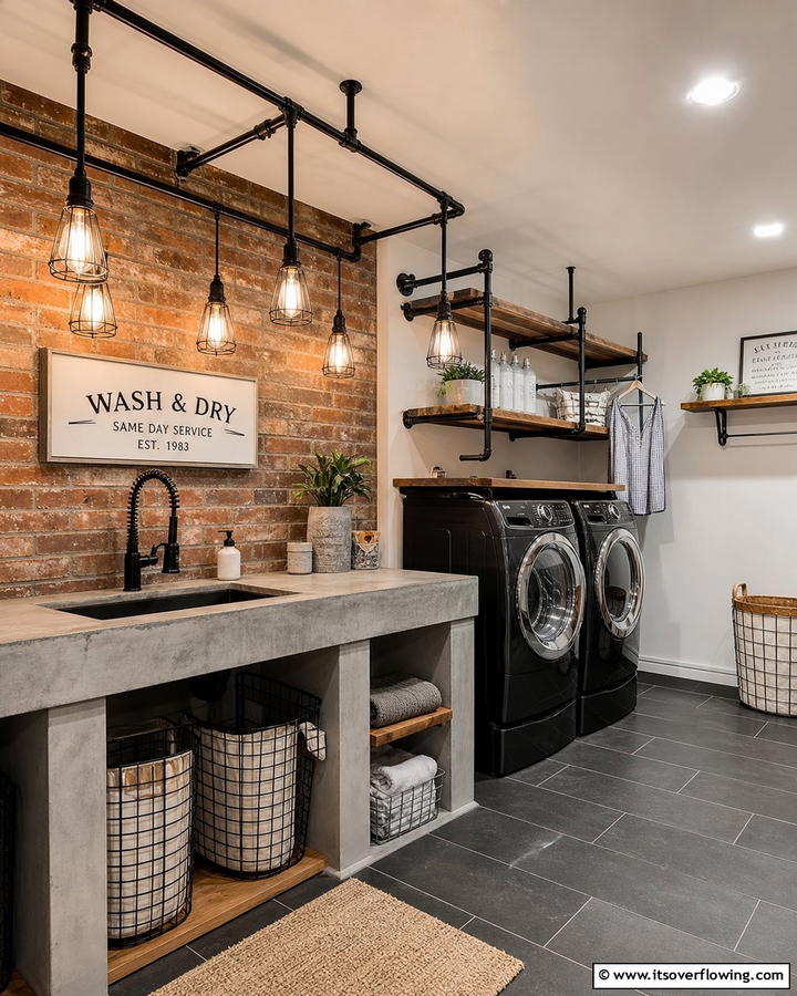 Industrial Style Lighting for a Bold Look - 20 Laundry Room Lighting Ideas to Brighten Your Space