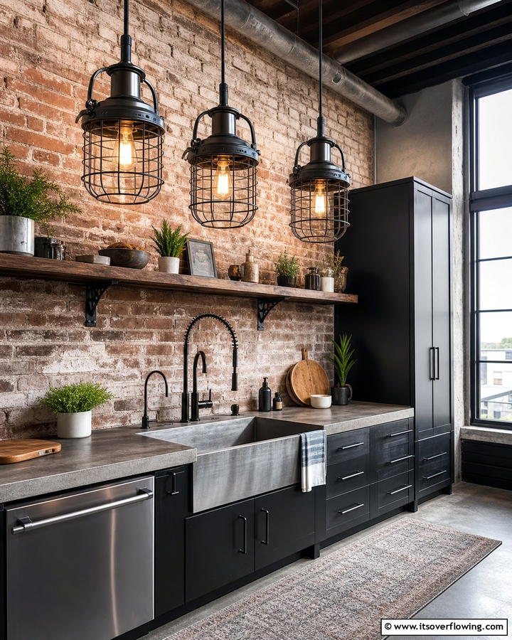 Industrial Style Lights for Edgy Elegance - 20 Kitchen Sink Lighting Ideas for a Brighter Space