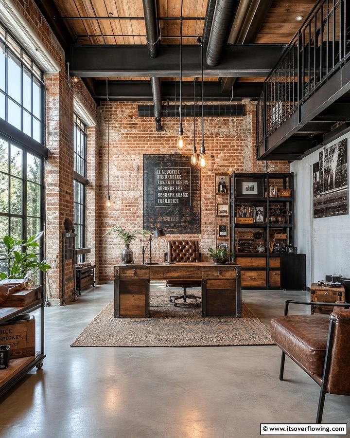 Industrial Style Loft Office - 20 Loft Office Ideas for a Productive Workspace