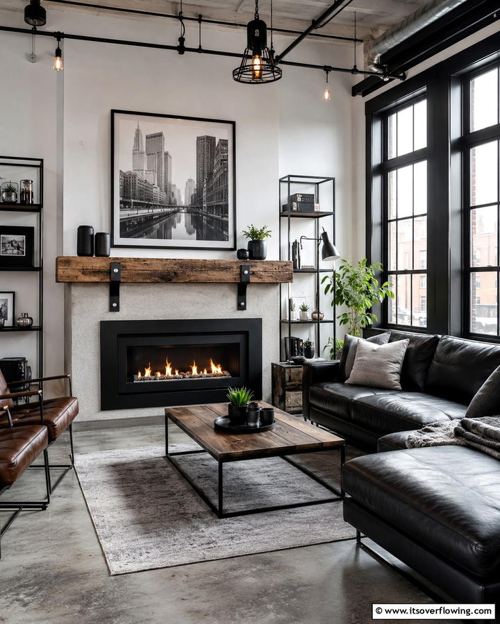 Industrial Style Mantel - 20 Wood Mantel Ideas for a Cozy and Stylish Fireplace