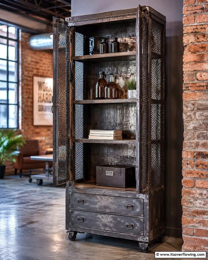 Industrial Style Metal Cabinet - 30 Functional Bathroom Furniture Ideas to Maximize Space