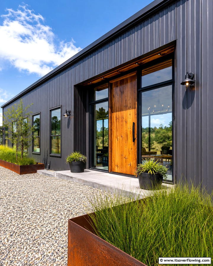 Industrial Style Metal Cladding - 30 Pole Barn & Barndominium Exterior Designs for Rustic Charm