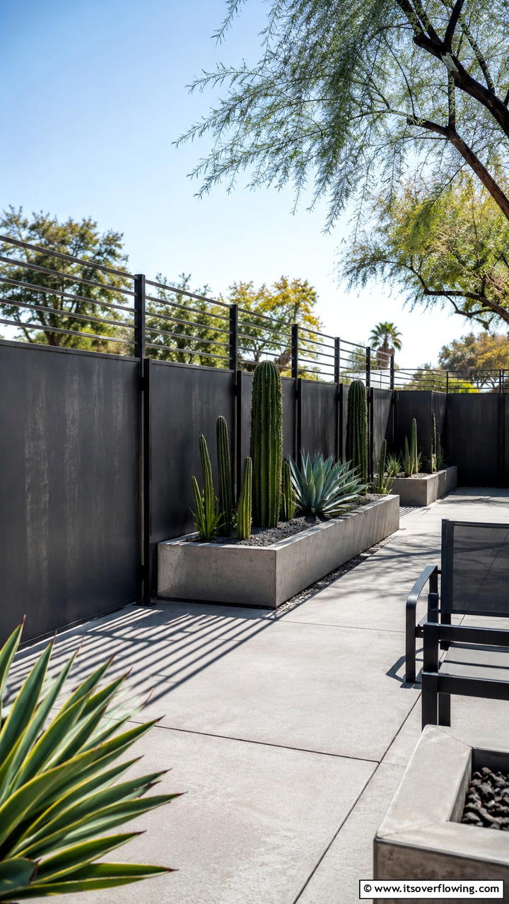 Industrial Style Metal Fence - 30 Cheap Privacy Fence Ideas- Affordable Outdoor Seclusion