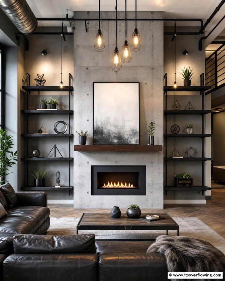 Industrial Style Metal Floating Shelves - 20 Fireplace Floating Shelves Design Ideas for Cozy Homes