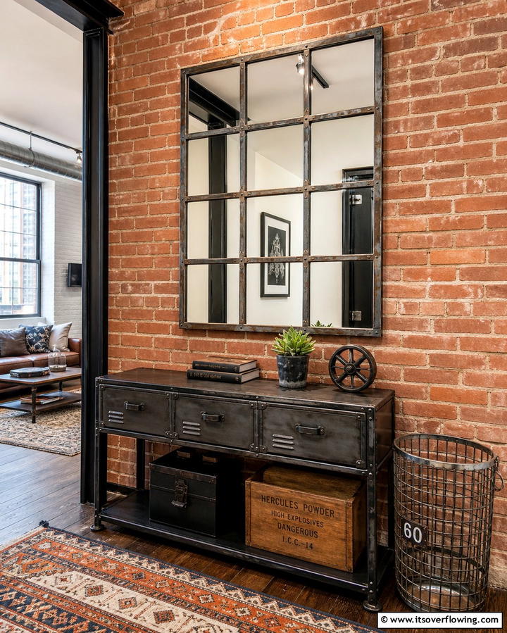 Industrial Style Metal Mirror - 25 Hallway Mirror Ideas for Stylish and Functional Spaces