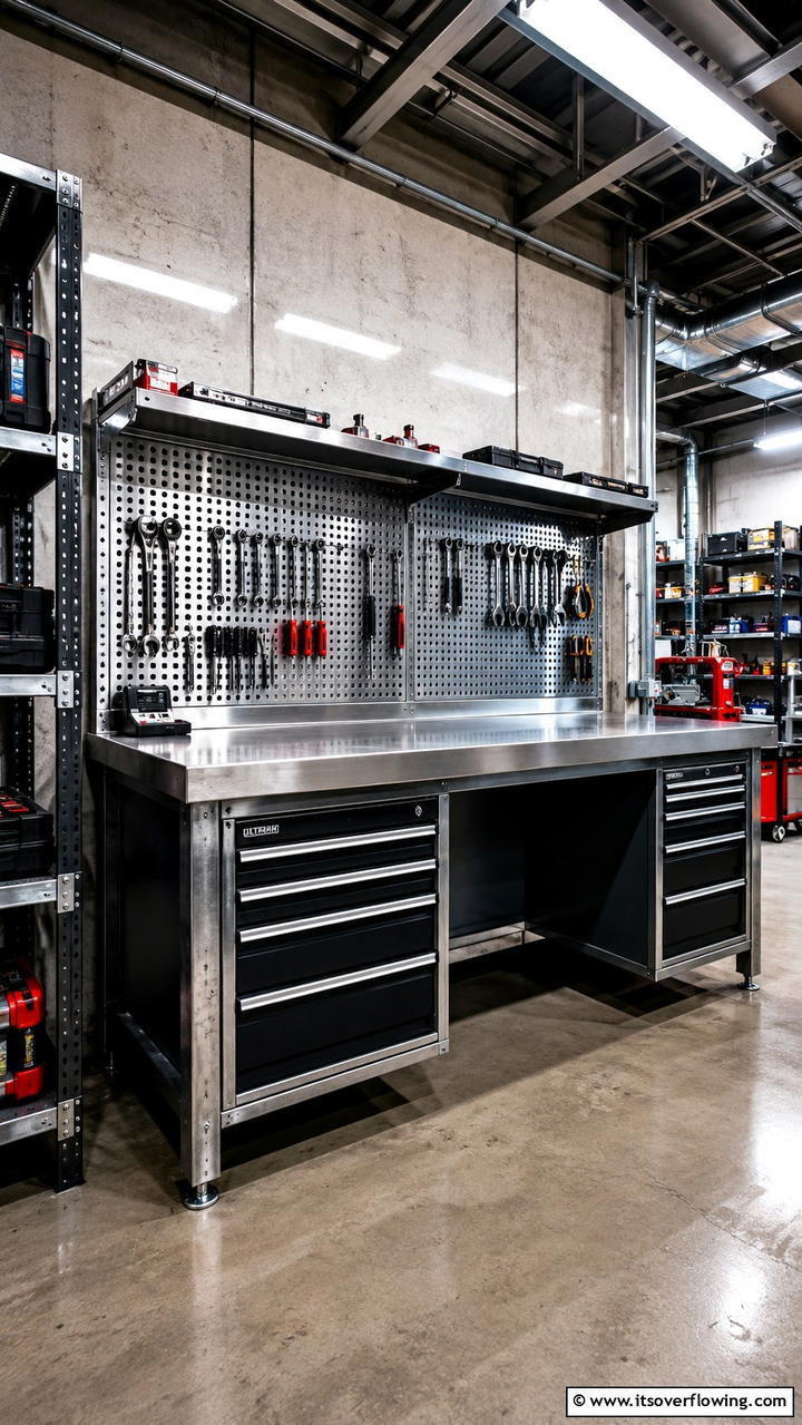 Industrial Style Metal Workbench - 30 Garage Workbench Ideas for Organized DIY Spaces