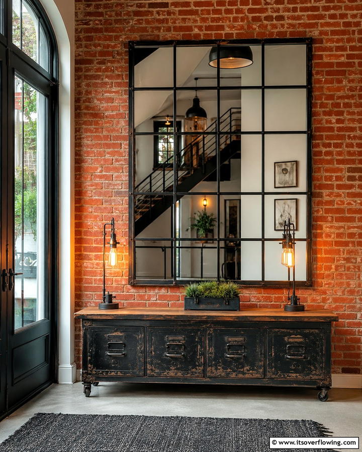 Industrial Style Mirror - 30 Statement Entryway Mirror Ideas to Brighten Narrow Spaces