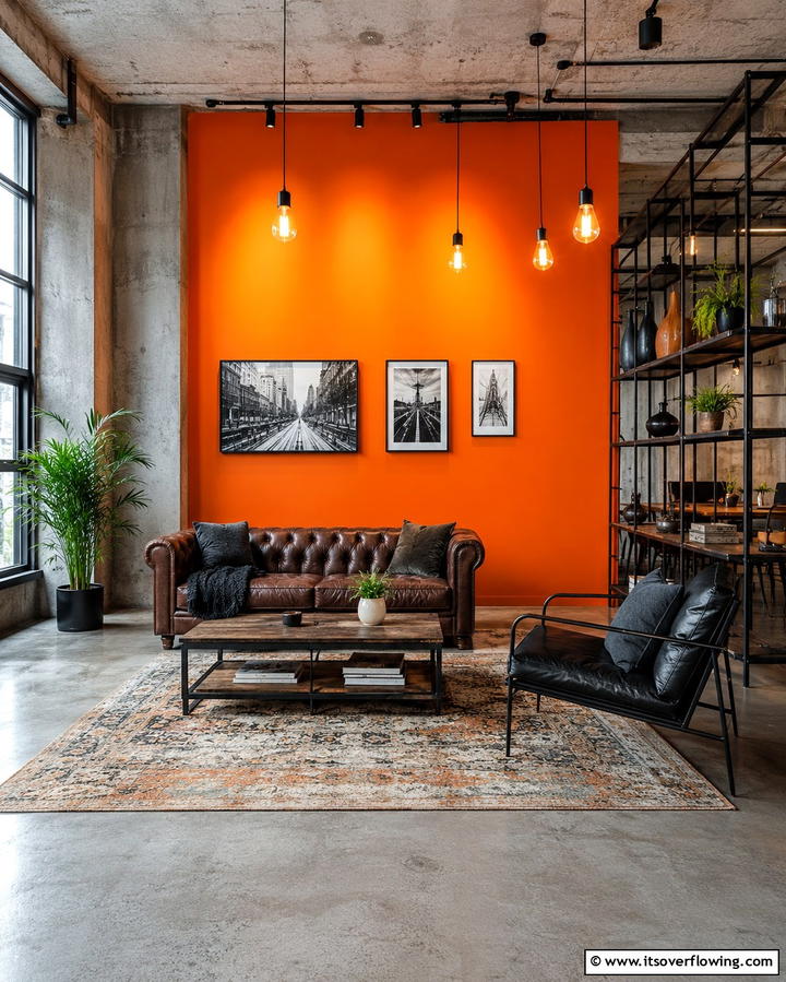 Industrial Style Orange Wall - 20 Orange Accent Wall Ideas to Brighten Your Space