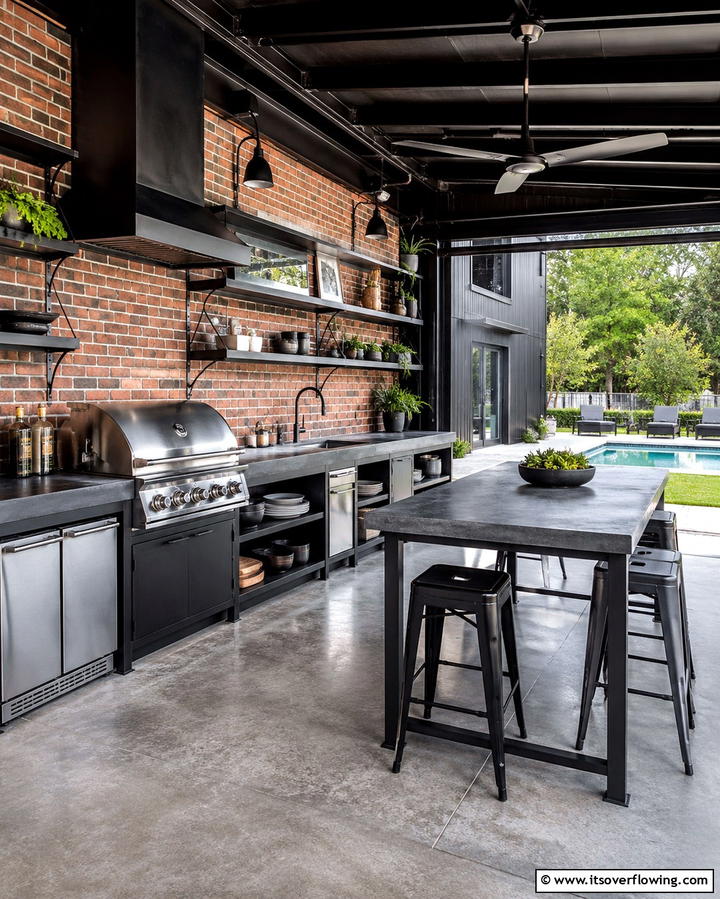 Industrial Style Outdoor Kitchen - 30 Pool House with Outdoor Kitchen Designs for Entertaining