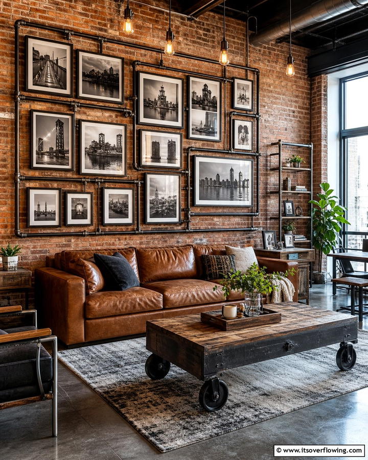 Industrial Style Photo Wall - 21 Photo Wall Arrangements for Personalized Home Galleries