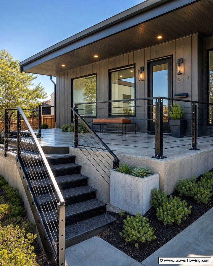 Industrial Style Porch with Metal Elements - 20 Raised Ranch Front Porch Ideas for Curb Appeal