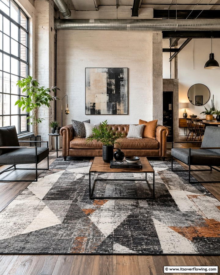 Industrial Style Rugs - 30 Industrial Living Room Ideas with Urban Charm