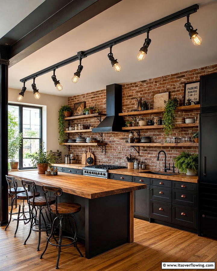 Industrial Style Track Lighting for Rustic Charm - 20 Kitchen Track Lighting Ideas for a Bright and Functional Space