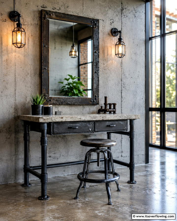Industrial Style Vanity Setup - 30 Bedroom Vanity Ideas for Chic and Functional Dressing Areas
