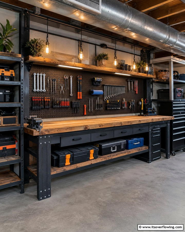 Industrial Style Workbench - 30 Basement Furniture Ideas for Functional Living Spaces