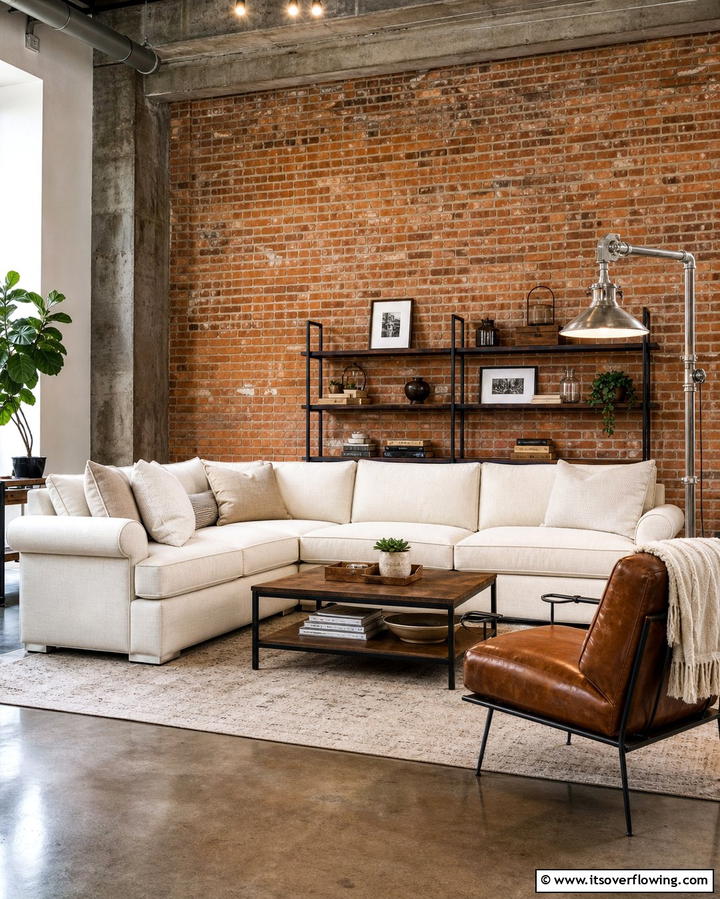 Industrial Style with Cream Couch Contrast - 25 Cream Couch Living Room Ideas for Timeless Elegance