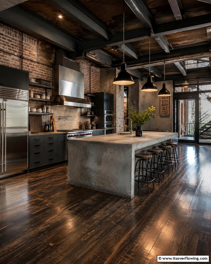 Industrial Style with Dark Wood Floors - 25 Kitchen With Dark Wood Floors Ideas for Elegance